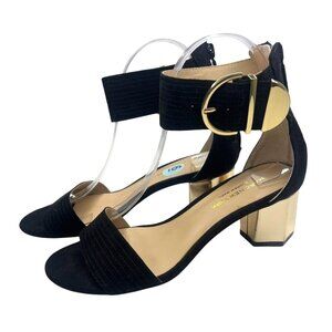 Andrew Marc New York Woman's Sandals Black Gold Heel Size 6 Harper Style